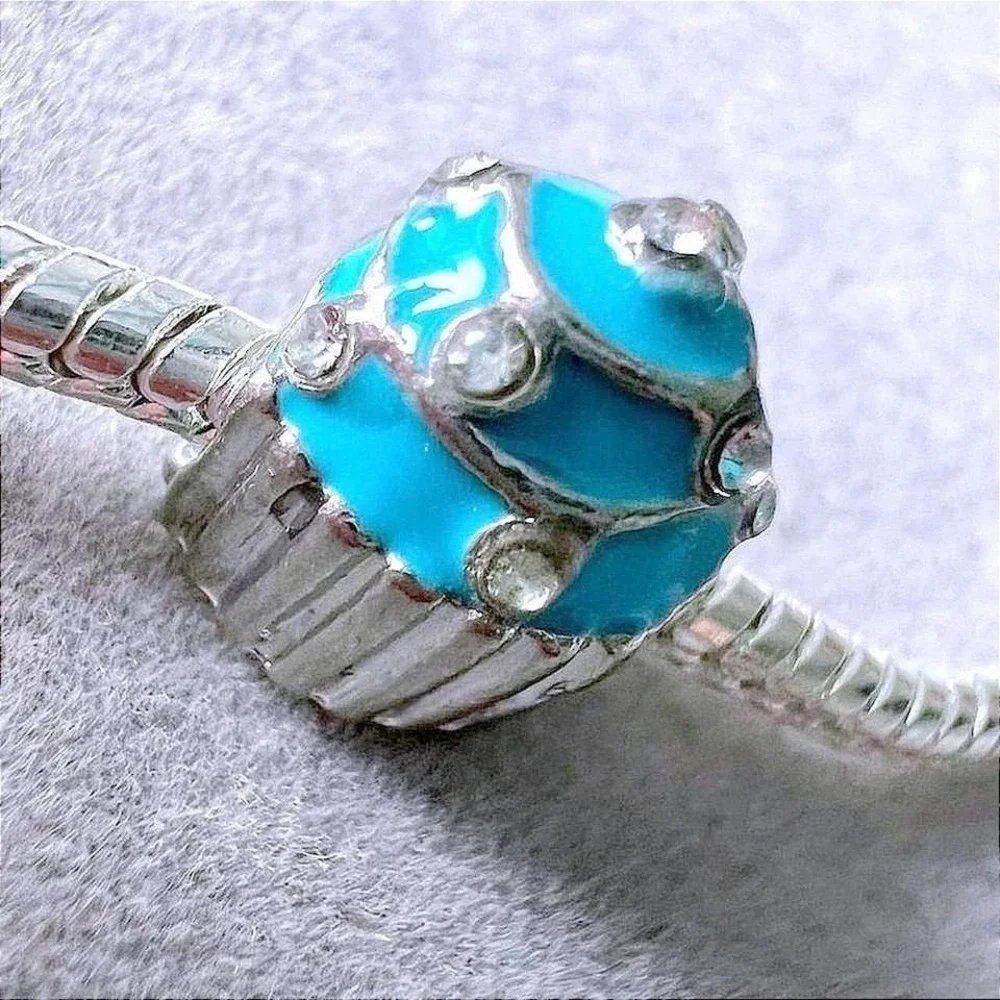 Teal‎ Cupcake Charm Bead fits Pandora